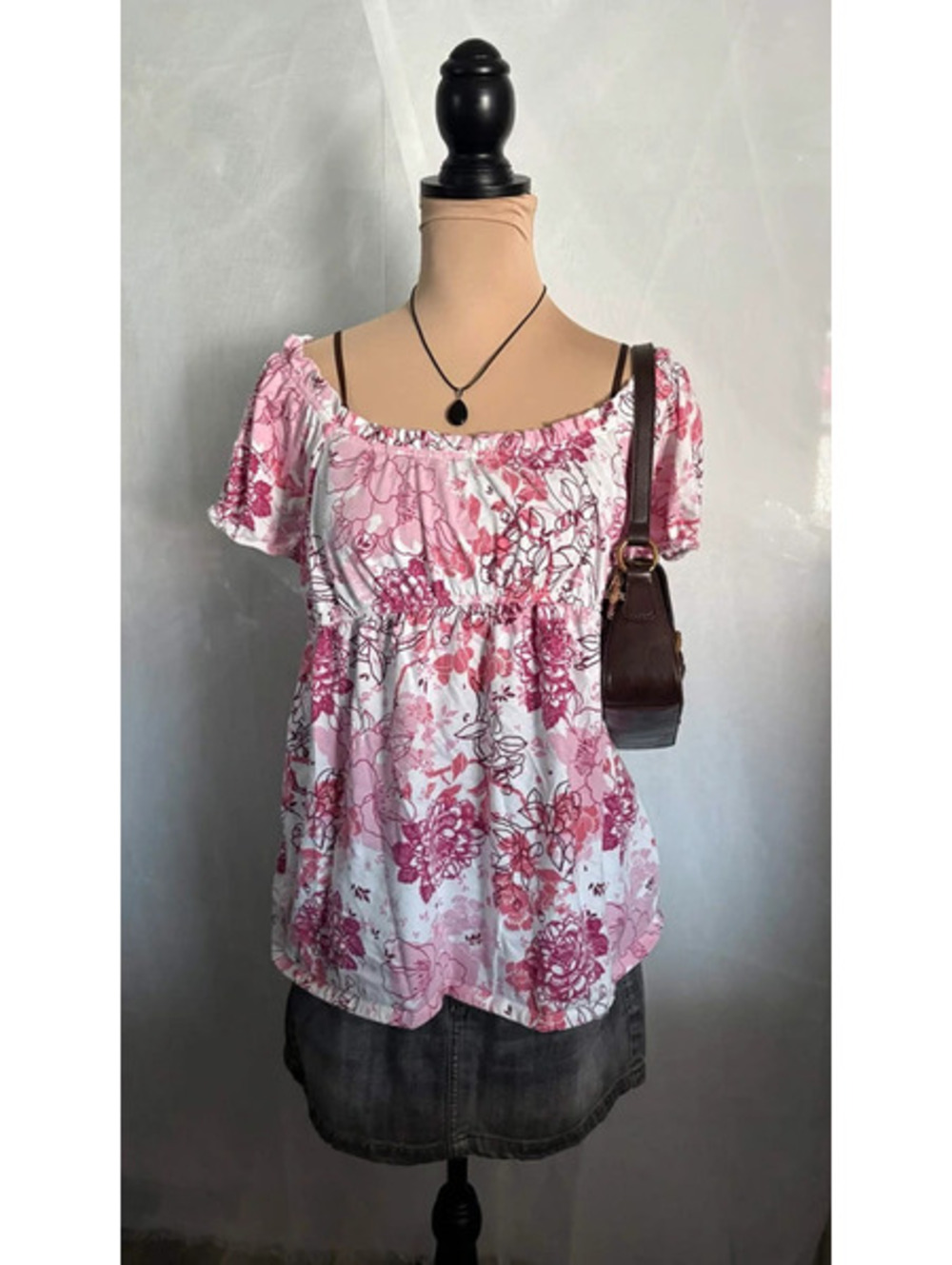 pink floral y2k babydoll top